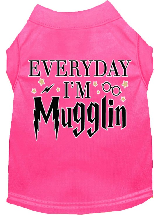 Everyday I'm Mugglin Screen Print Dog Shirt Bright Pink XS